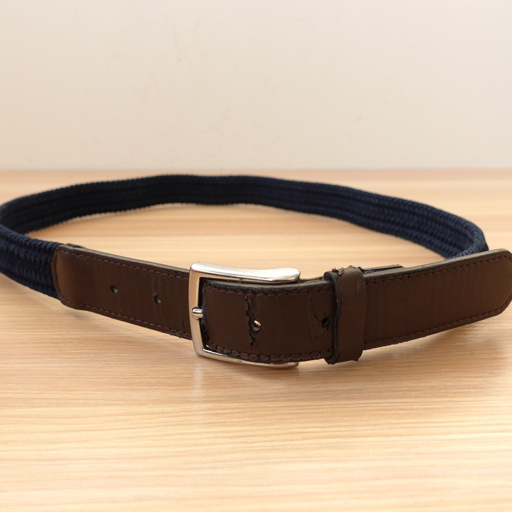 Banana Republic Belt Men 32 Navy Blue Braided Golf Dress Genuine Leather Stretch